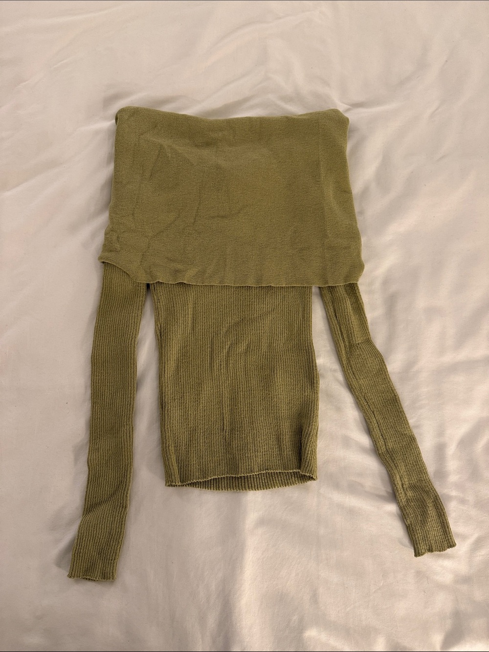 Zara Olive Green Off-Shoulder Ribbed Sweater